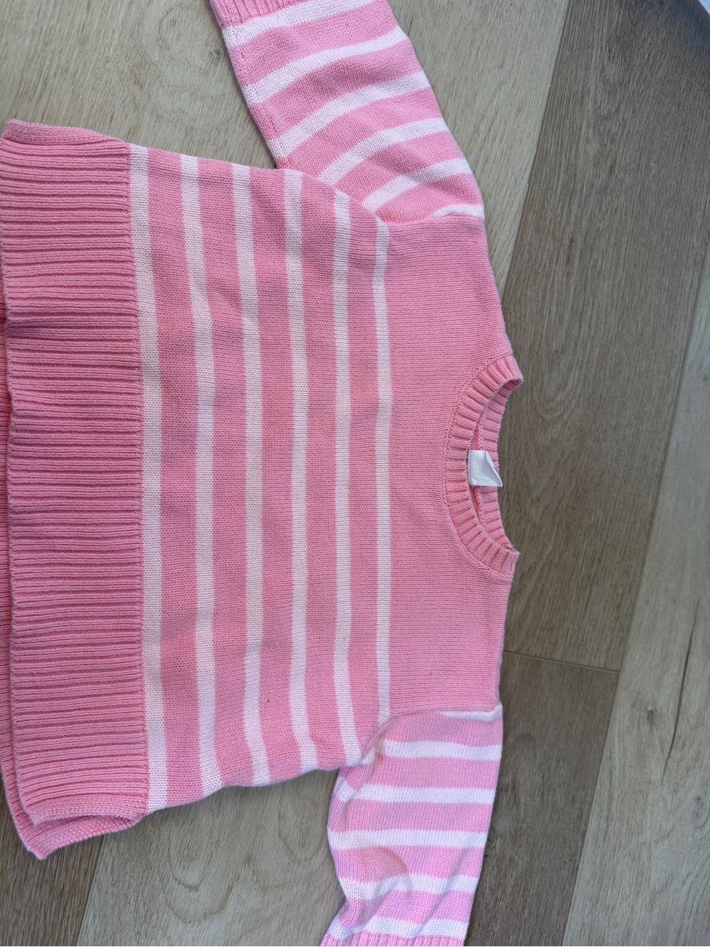 GAP Pink and White Striped Crewneck Sweater